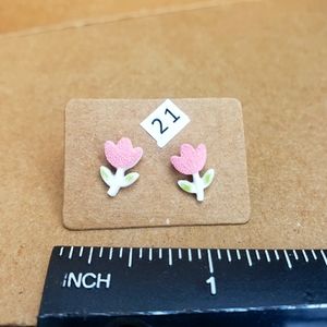 ceramic petite earrings small minimalist toddler flower girl pink garden simple